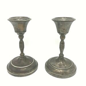 Vintage GRAND SILVER CO WEAR-BRITE CANDLE HOLDERS - PAIR somerstein caterers